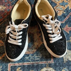 Betsey Johnson Black Rhinestone Sidny Lace-Up Platform Sneakers